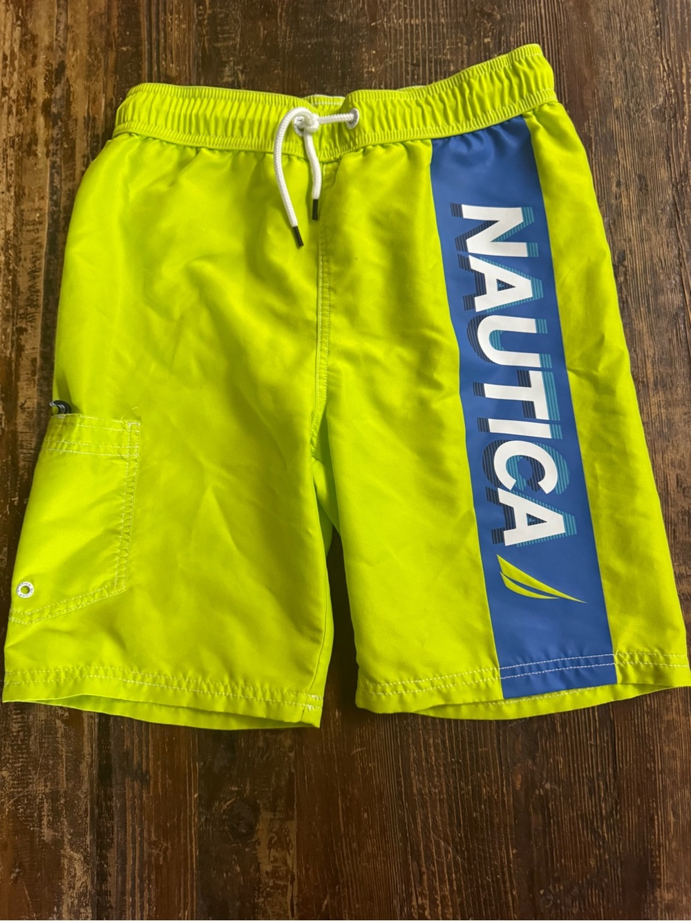 Nautica Men’s Neon Yellow Swim Shorts with Blue Logo Panel